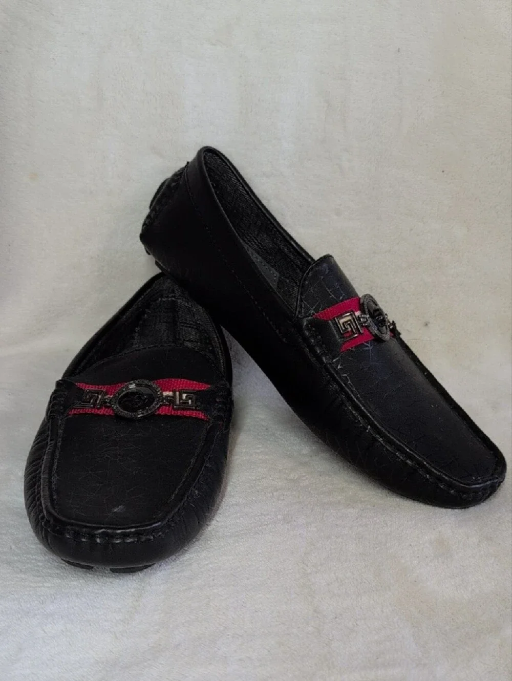 Platini Men's Black Slip-On Loafers with Red Accent